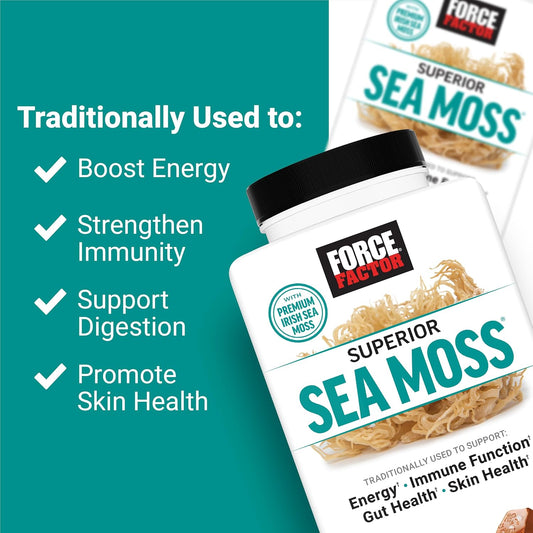 Force Factor Superior Sea Moss, Premium Irish Sea Moss To Support Energy, Immunity, Gut Health, & Skin Health, Non-Gmo, Gluten Free, Salted Caramel Flavor, 60 Soft Chews