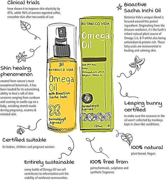 Botanico Vida Omega Oil. The 100% Natural Body Oil For Stretch Marks, Scars, Dry Skin. Clinically Proven Skincare, 50Ml