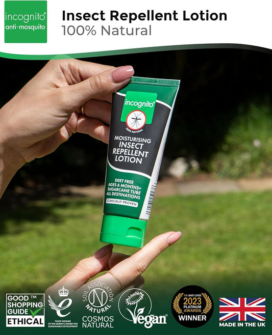 Incognito Insect Repellent Lotion 50Ml | Protects For Up To 7 Hours | Natural Deet Free Formula | Insect Repellent & Moisturiser For Soft Protected Skin | Travel Friendly Organic Mosquito Repellent