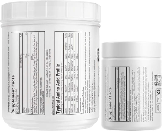 Codeage Multi Collagen Protein Capsules & Multi Collagen Protein Powder Bundle | Multi Collagen Pills, Collagen Types I, Ii, Ii, V & X, 90 Count | Multi Collagen Peptides - Pure, Hydrolyzed, 20 Oz