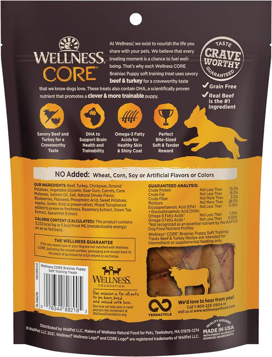 Wellness CORE Brainiac Puppy Soft Training Dog Treats (Previously Puppy Bites), Grain Free, Beef & Turkey, 5 Ounce Bag