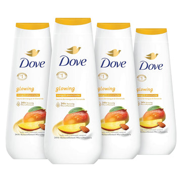 Dove Body Wash Glowing Mango & Almond Butter 4 Count For Renewed, Healthy-Looking Skin Gentle Skin Cleanser With 24Hr Renewing Micromoisture 20 Oz