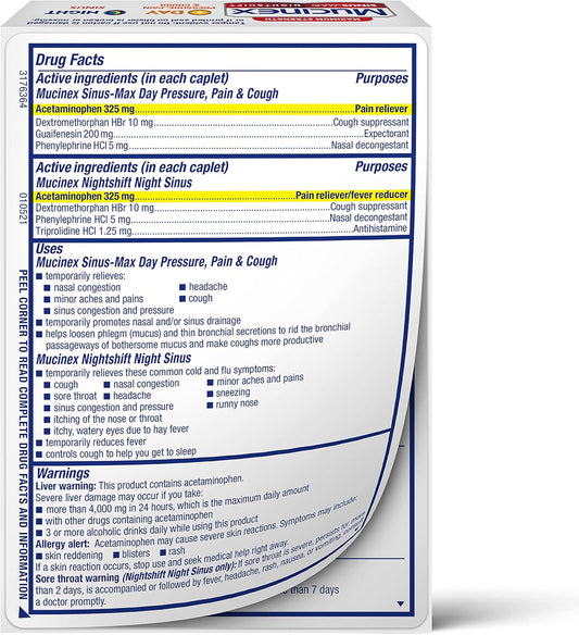 Mucinex Rapid+Clear Maximum Strength Day & Night Cold And Flu Medicine For Adults, Over-The-Counter Medication For Headache Relief, Mucus Congestion, & Cough, Rapid Release Caplets, 20 Count