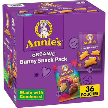 Annie'S Homegrown Organic, Snack Variety Pack, Cheddar Bunnies And Bunny Grahams, 1 Oz, 36 Ct