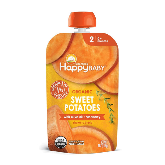 Happy Baby Organics Savory Blends Stage 2 Baby Food, Sweet Potatoes with Olive Oil + Rosemary, 4 Ounce Pouch (Pack of 16)