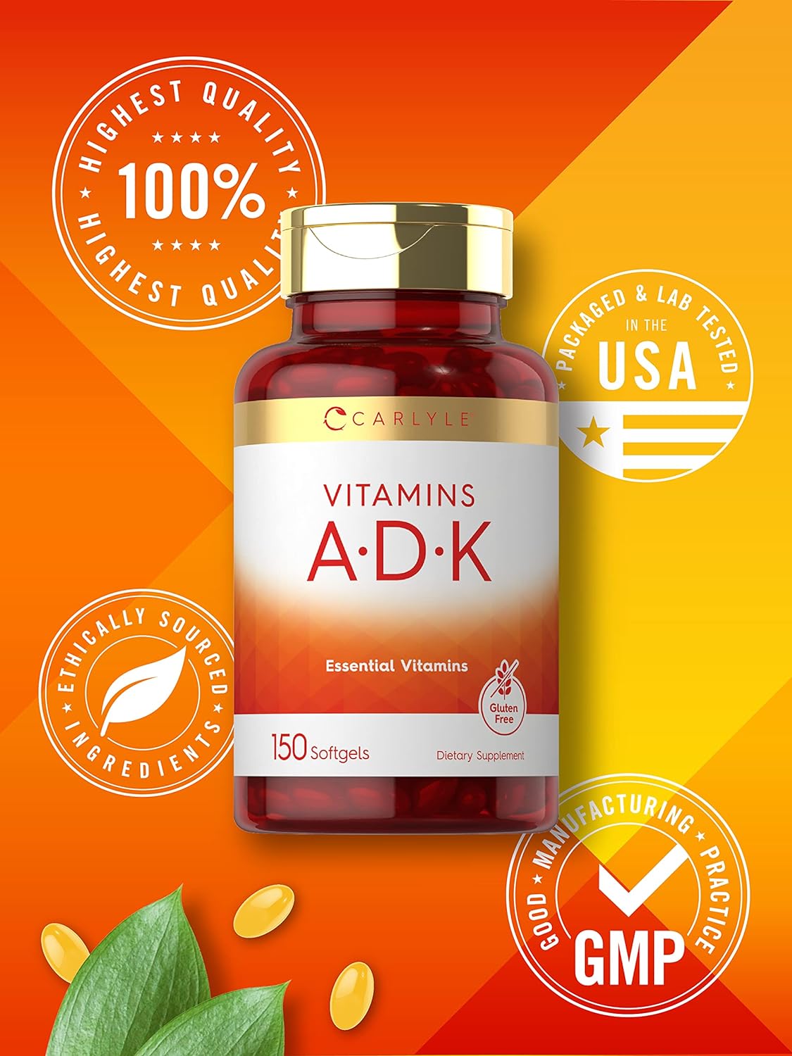 Carlyle Vitamin ADK | 150 Softgels | Non-GMO, Gluten Free Dietary Supplement : Health & Household