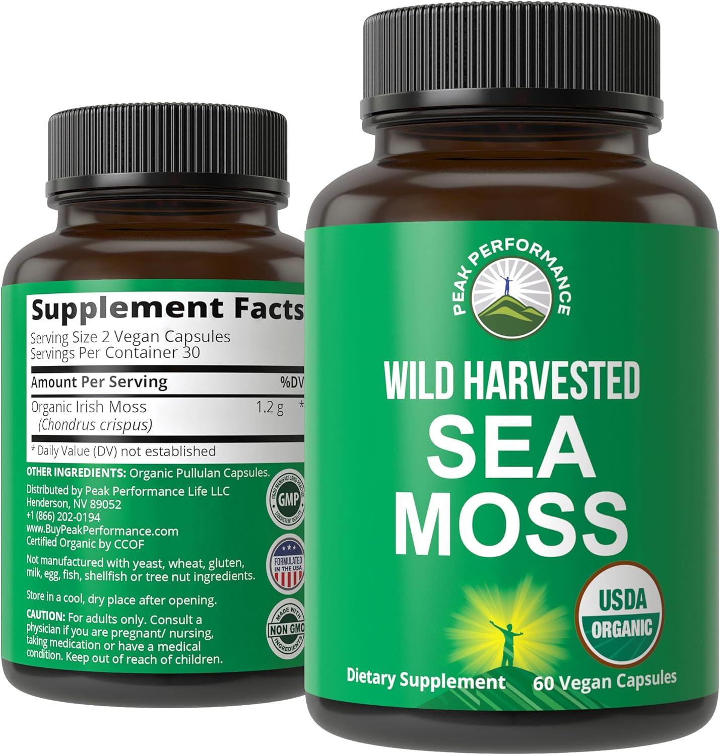 Organic Sea Moss Capsules. Wild Harvested Sea Moss Raw Organic Vegan Supplement From Red Algae Seaweed. 100% Whole Extract Raw Irish Seamoss Superfood Pills. For Gut, Respiratory, Immune Support