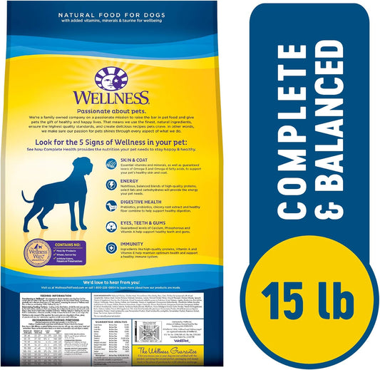 Wellness Complete Health Large Breed Dry Dog Food With Grains, Natural Ingredients, Made In Usa With Real Meat (Adult, Chicken & Rice, 15-Pound Bag)