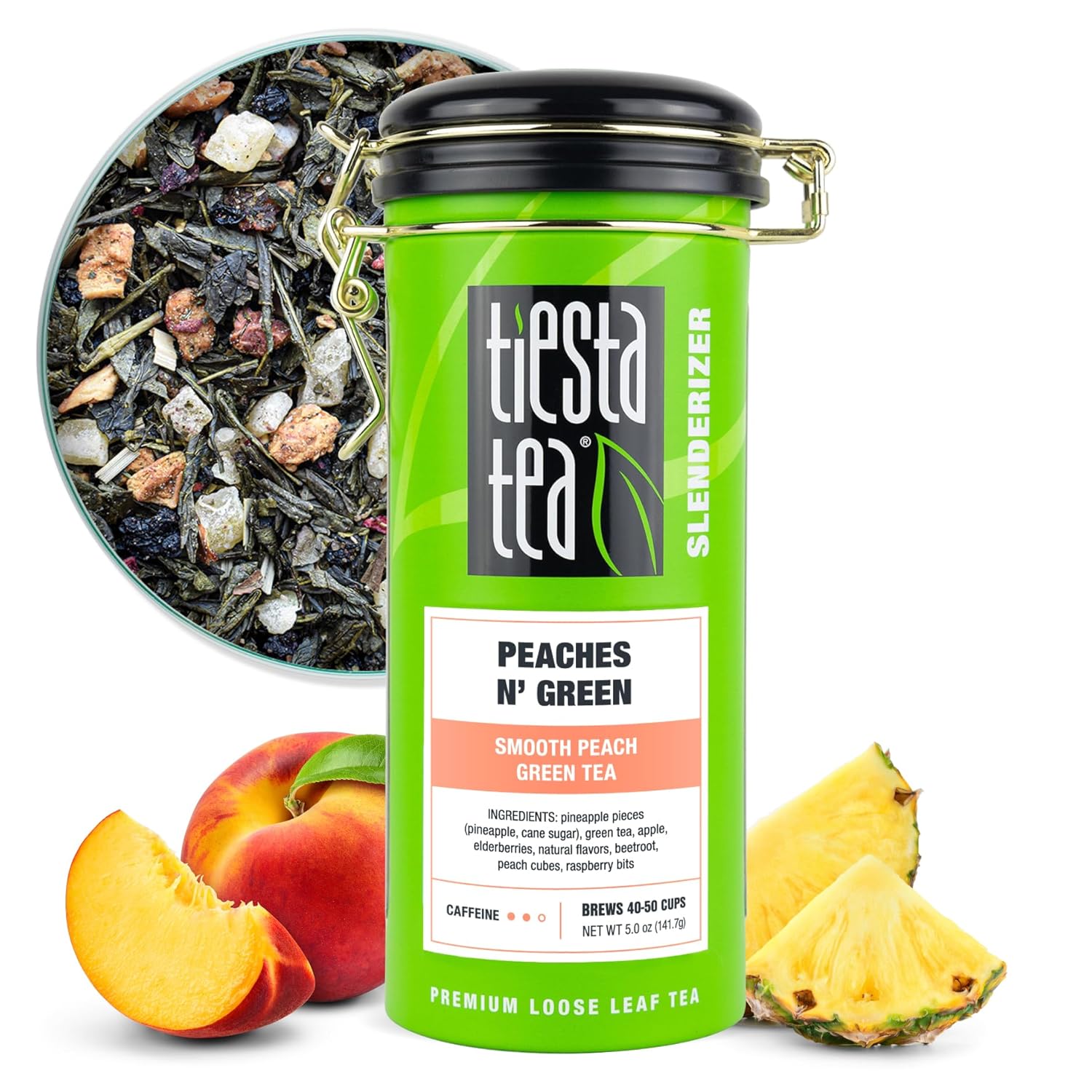 Tiesta Tea - Peaches N´ Green | Smooth Peach Green Tea | Premium Loose Leaf Tea Blend | Medium Caffeinated Green Tea | Make Hot Or Iced Tea & Brews Up To 50 Cups - 5 Ounce Refillable Tin