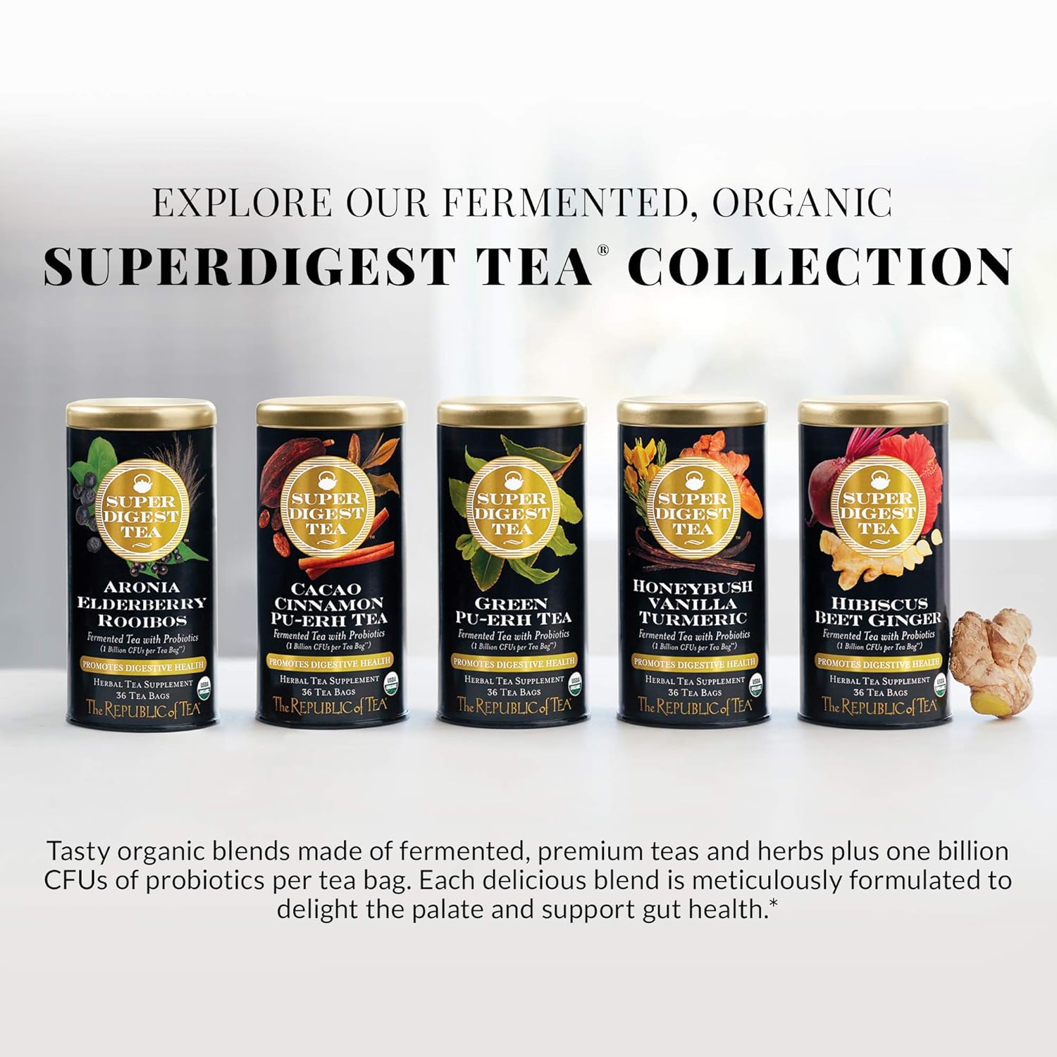 The Republic Of Tea Organic Aronia Elderberry Rooibos Superdigest Tea® | Probiotic Tea Bags (36 Count)