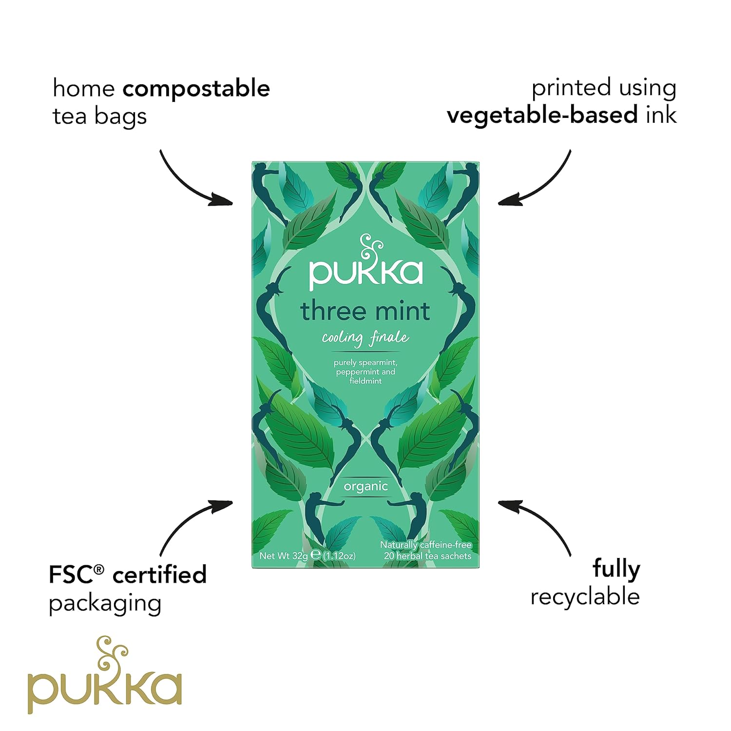 Pukka Three Mint Tea Organic Peppermint Spearmint And Fieldmint Tea - 20 Tea Bags