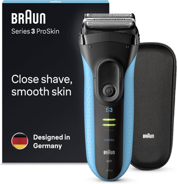 Braun Series 3 Electric Shaver, Rechargeable And Cordless Wet & Dry Electric Razor For Men With Precision Trimmer, Braun Proskin 3045S Black/Blue