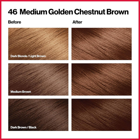 Revlon Colorsilk Beautiful Color Permanent Hair Color, Long-Lasting High-Definition Color, Shine & Silky Softness With 100% Gray Coverage, Ammonia Free, 46 Medium Golden Chestnut Brown, 3 Pack