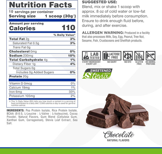 Allmax Isoplant, Chocolate - 300 G - 20 Grams Of Plant Protein Isolate Per Scoop - Low Fat & Zero Added Sugar - Lactose Free & Gluten Free - High In Iron - Approx. 10 Servings