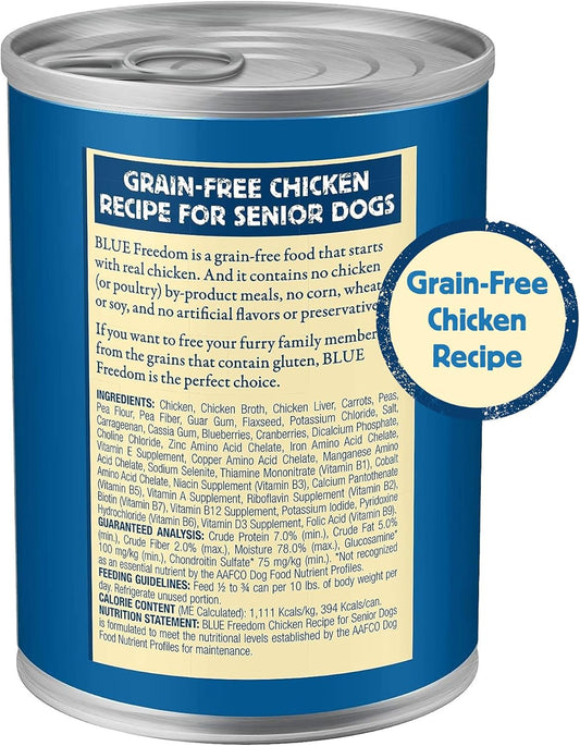 Blue Buffalo Freedom Grain-Free Senior Wet Dog Food, Free Of Glutens & Artificial Preservatives, Made With Natural Ingredients, Chicken Recipe, 12.5-Oz. Cans (12 Count)