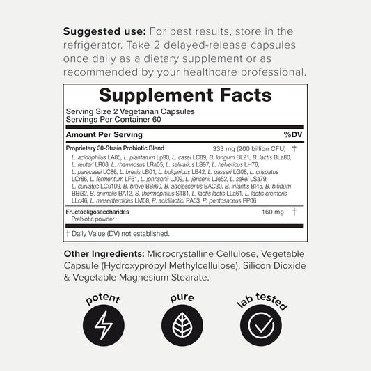 Toniiq 200 Billion Cfu Probiotic Supplement 30 Verified Third-Party Tested Strains - Fully Shelf-Stable Probiotics Formula With Prebiotic Blend - Extended Release Capsules
