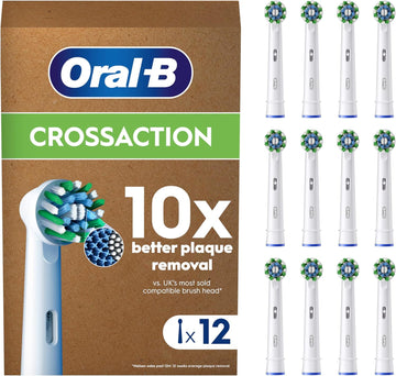 Oral-B Pro Cross Action Original Electric Toothbrush Head, X-Shape And Angled Bristles For Deeper Plaque Removal, Pack Of 12 Toothbrush Heads, Suitable For Mailbox, White