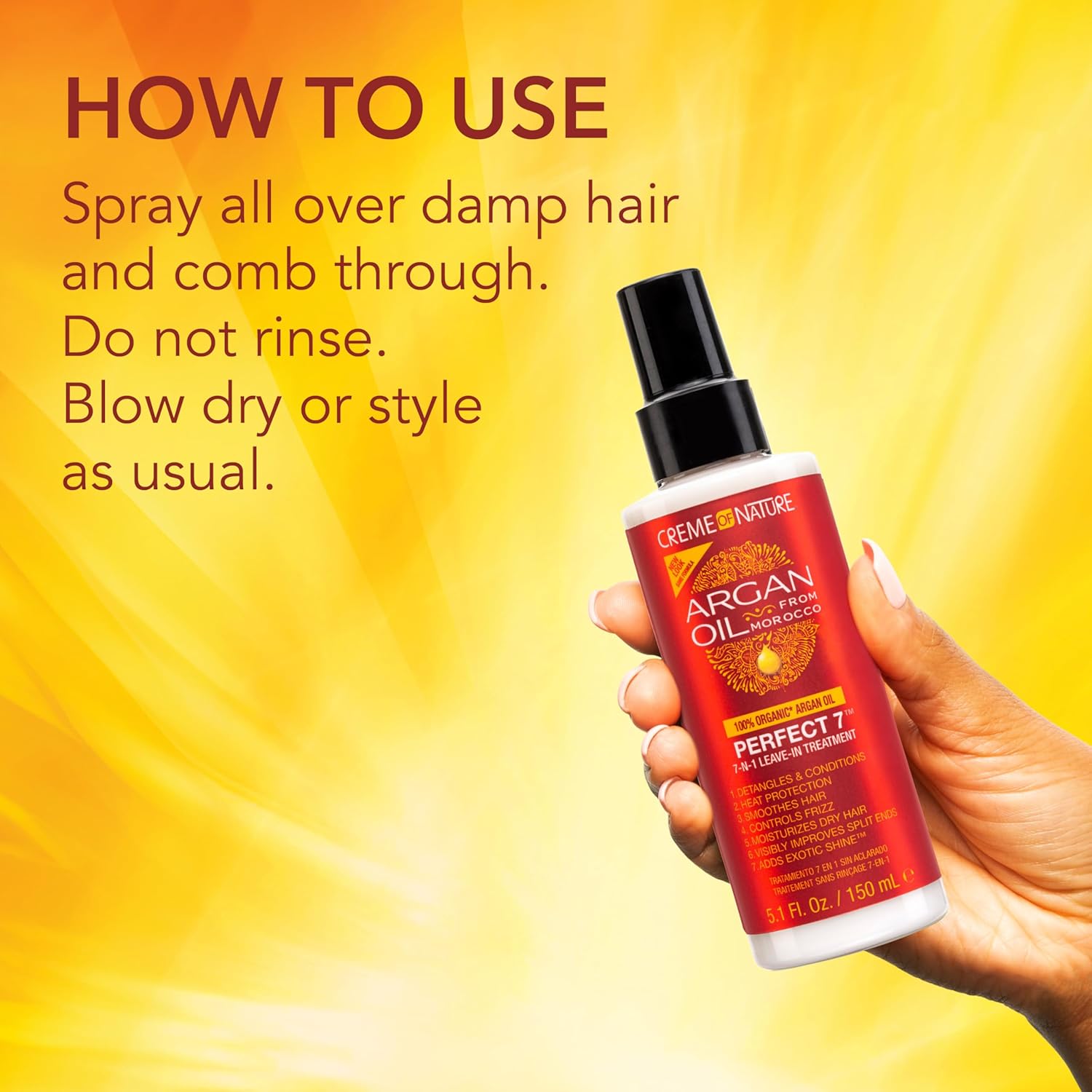 Creme of Nature, Argan Oil for Hair, Perfect 7-in-1 Leave-in Treatment, for Healthy Hair with Exotic Shine, 5.1 Fl Oz (Package May Vary) : Beauty & Personal Care