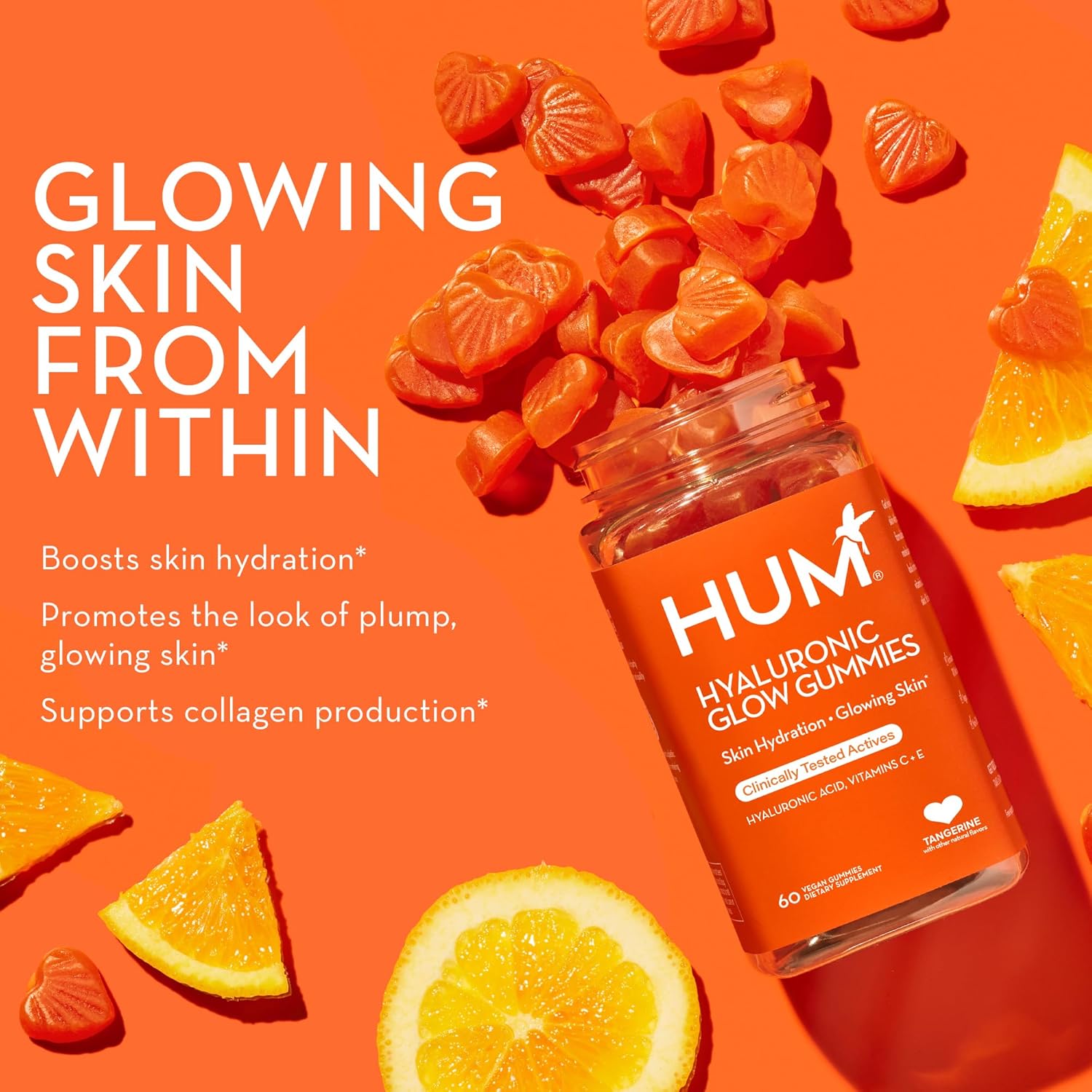 Hum Hyaluronic Glow- Hydrating Skin Supplements For Supporting Collagen Production - Antioxidant-Rich Vitamin C & E For Radiant Glowing Skin - (60-Count) : Health & Household