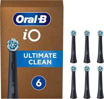 Oral-B Io Ultimate Clean Original Electric Toothbrush Head, Twisted & Angled Bristles For Deeper Plaque Removal, Pack Of 6 Toothbrush Heads, Suitable For Mailbox, Black