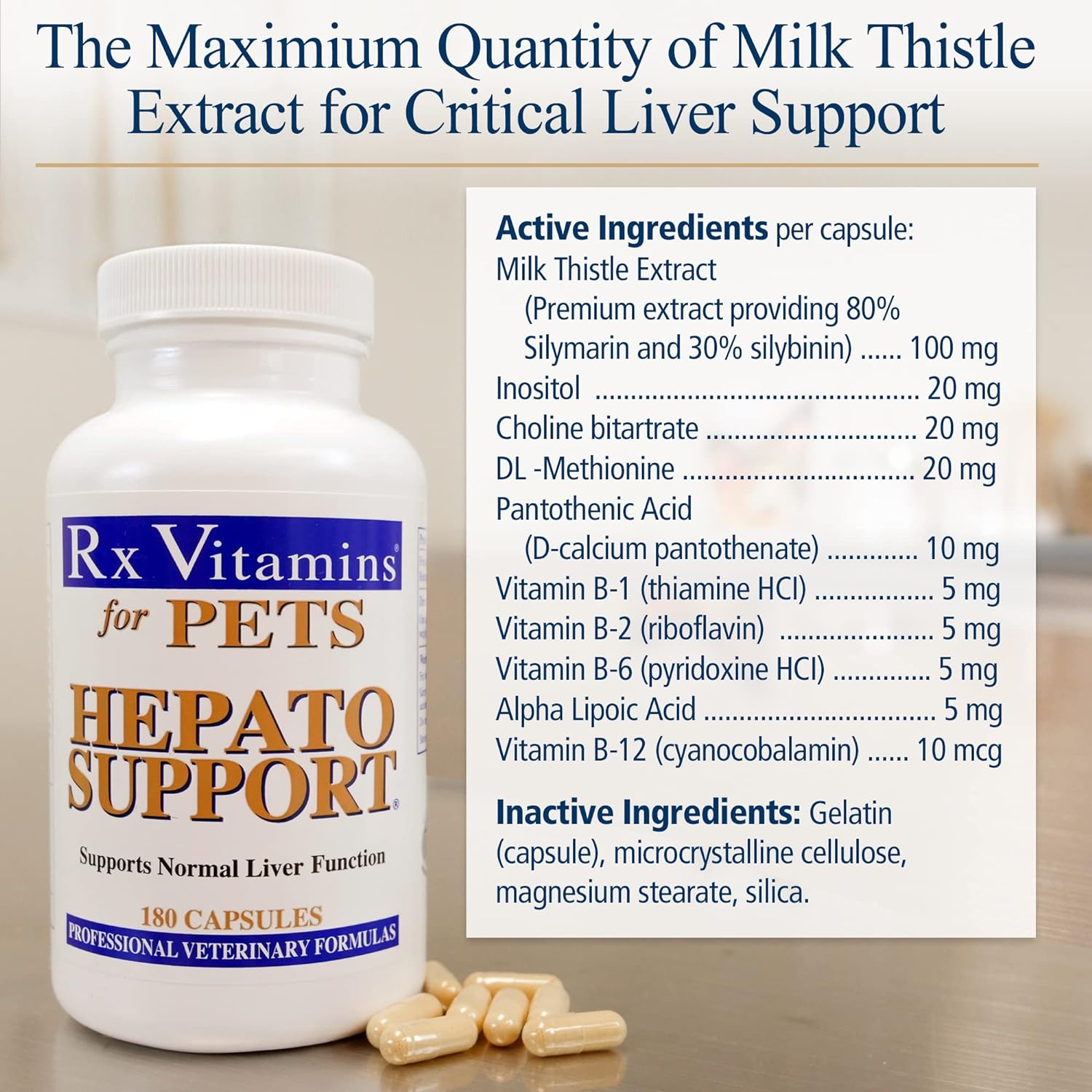 Rx Vitamins Hepato Support for Dogs & Cats - Milk Thistle Supplement for Pets - 100mg Milk Thistle for Healthy Liver Function - Silymarin Capsules for Pets - 180 ct. : Pet Supplies
