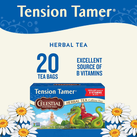 Celestial Seasonings Tension Tamer Herbal Tea, Caffeine Free, 20 Tea Bags Box, (Pack Of 6)