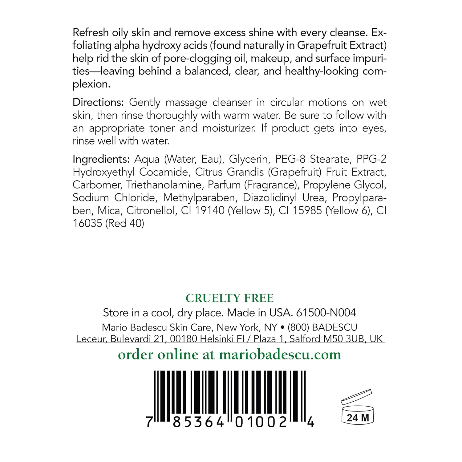 Mario Badescu Botanical Facial Gel Cleanser - Lightweight, Oil-Free Face Wash For Women And Men - Face Cleanser Infused With Refreshing Aha Grapefruit Extracts, 16 Fl Oz : Beauty & Personal Care