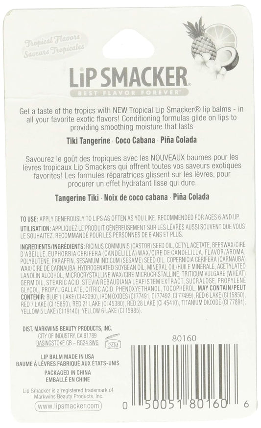 Lip Smackers Flavored Lip Balm Tropical Fever, Tiki Tangerine, Coco Cabana, Pina Colada, Set Of 3, Clear, For Kids, Men, Women
