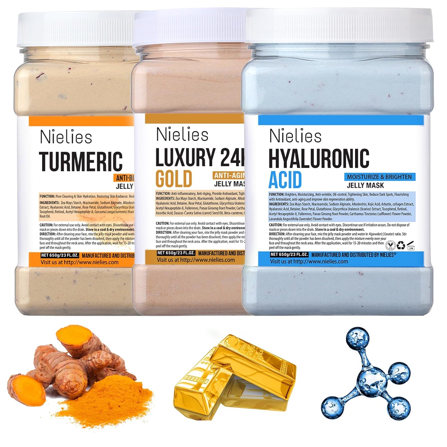 Jelly Face Mask For Facials | Bundle Of 24K Gold & Turemic + Hyaluronic Acid Hydrating And Nourishing Hydrojelly Masks | Vajacial