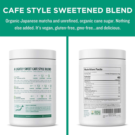 Jade Leaf Matcha Organic Cafe Style Sweetened Matcha Latte Green Tea Powder, Premium Barista Crafted Mix - Authentically Japanese (1.1 Pound Tin)