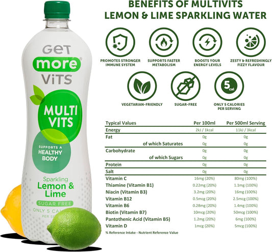 Get More Vits Vitamin Drinks Starter Pack Sharing Bundle - Low Calorie, Sugar Free, With Vitamin D, C, B Vitamins & Fibre - Pack Of 12 1 Litre Bottles, 5 Flavours