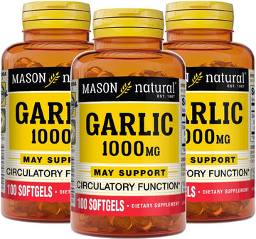 MASON NATURAL Garlic Oil 1000 mg, Healthy Heart, Supports Circulatory Function, Improved Cardiovascular Health, 100 Count, Pack of 3