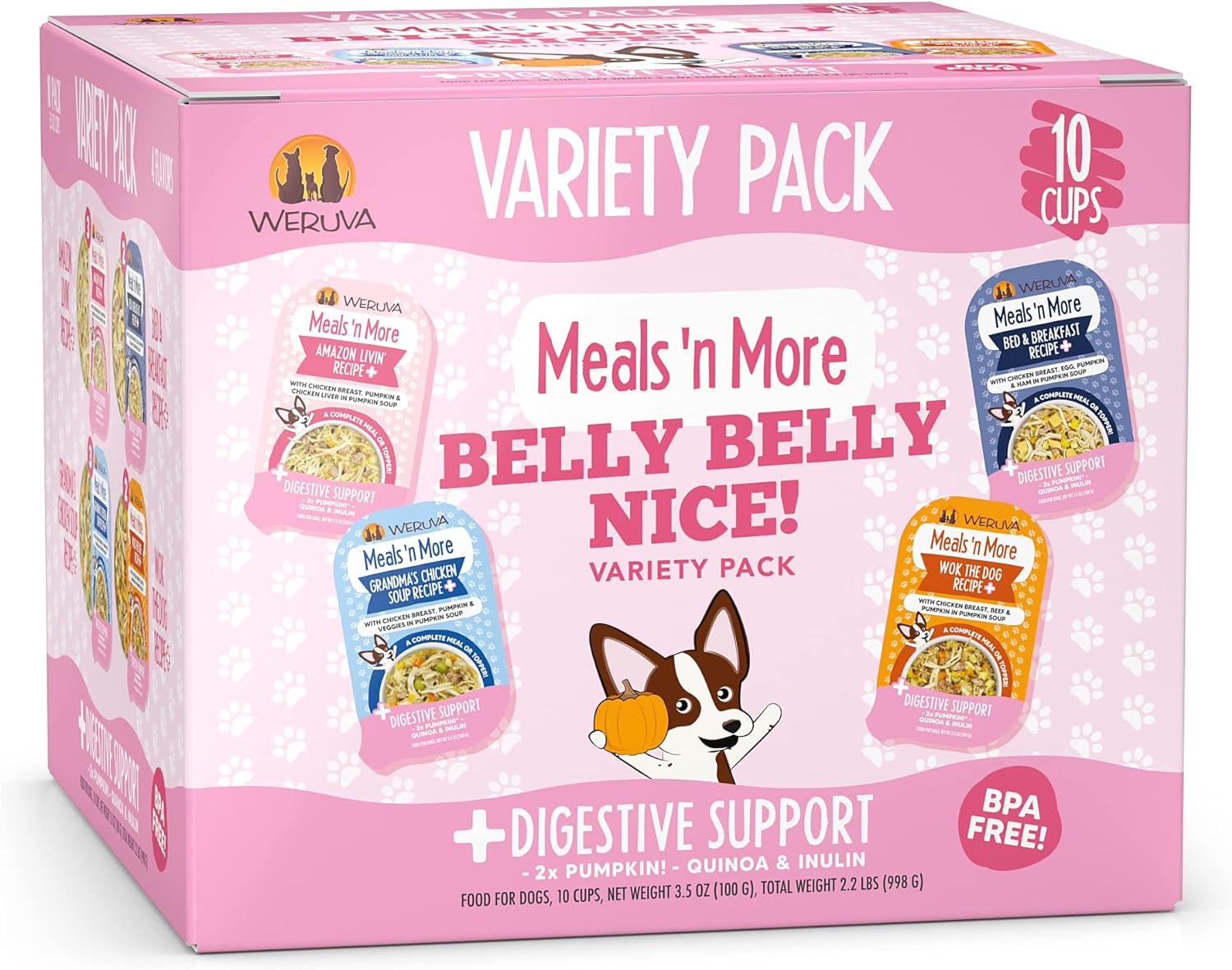 Weruva Meals 'N More Natural Wet Dog Food, Belly Belly Nice! Digestive Support Variety Pack, 3.5Oz Cup (Pack Of 10)