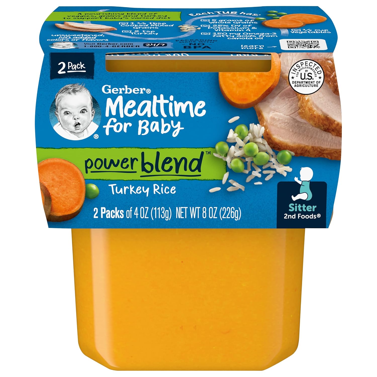 Gerber Turkey & Rice Puree Baby Food, 4 Oz Tubs, 2 Ct