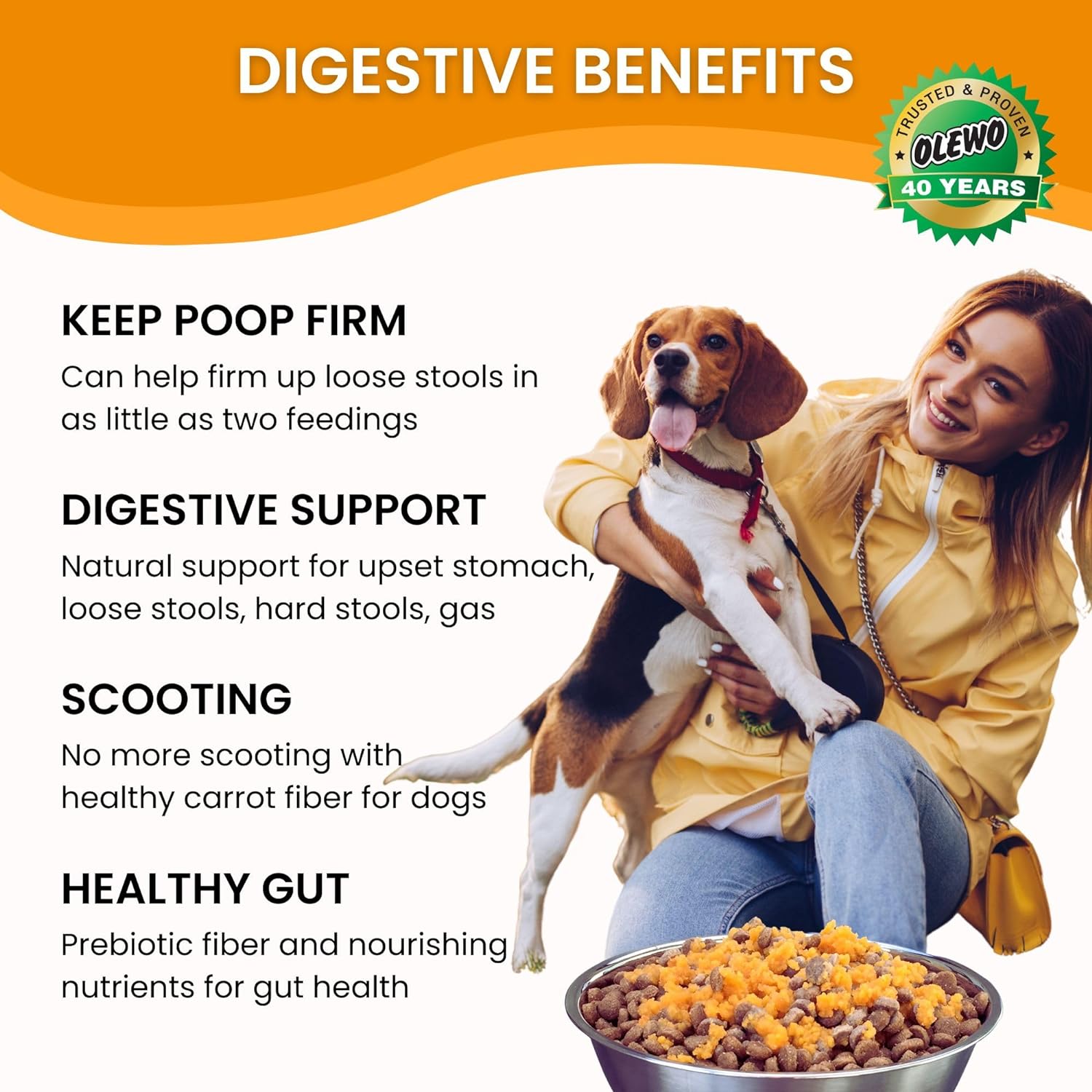 Olewo Original Carrots for Dogs – Fiber for Dogs Keep Poop Firm, Digestive Dog Food Topper, Skin & Coat Support, Dehydrated Whole Food Dog Multivitamin, Gut Health for Dogs, 2.2 lbs : Dehydrated Pet Food : Pet Supplies