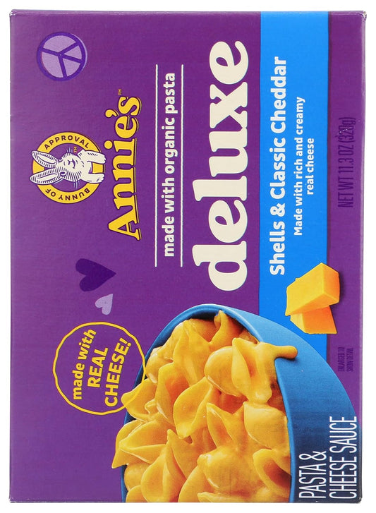 Annie'S Deluxe Macaroni And Cheese With Organic Pasta, Classic Real Cheddar Cheese And Shells, 11.3 Oz