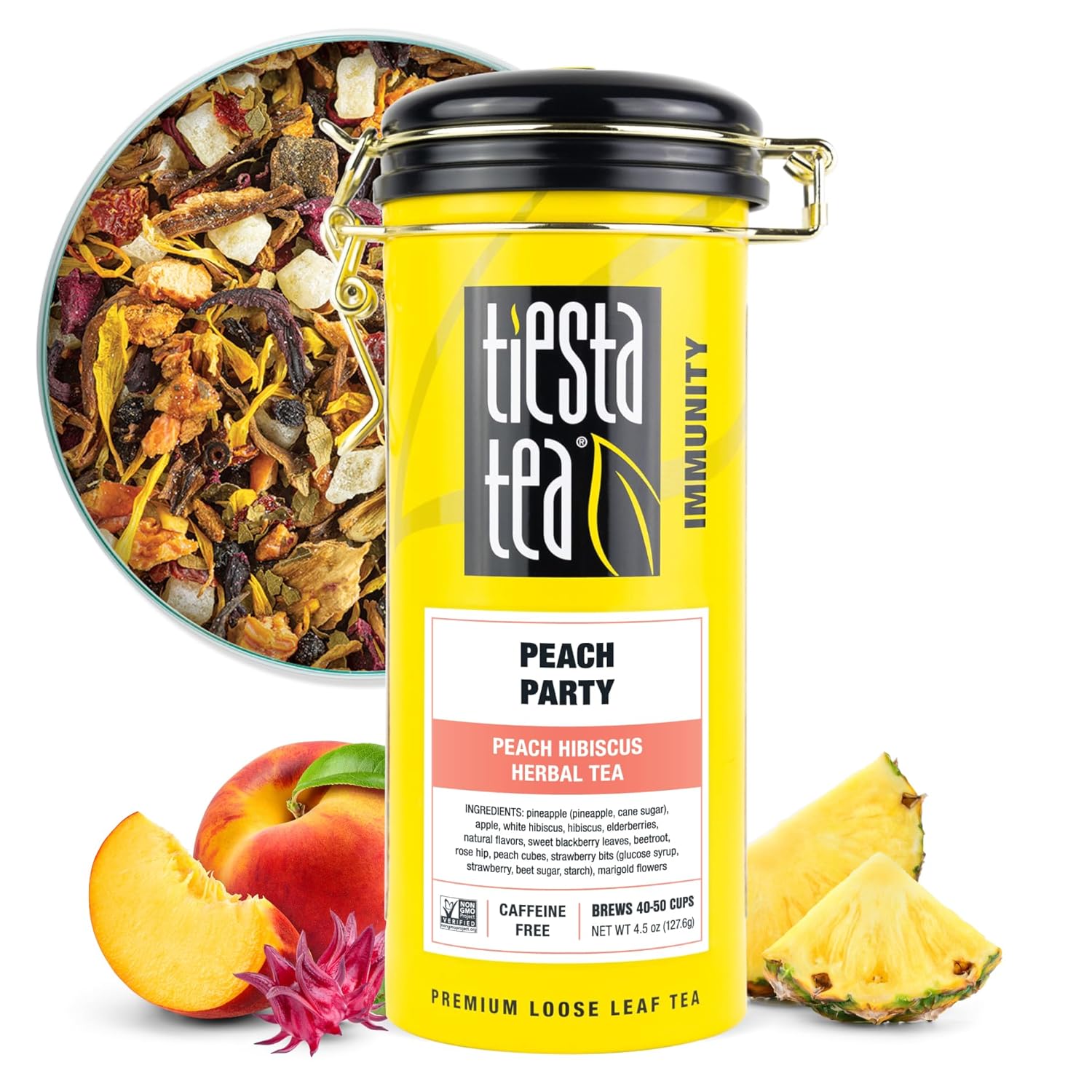 Tiesta Tea - Peach Party | Peach Hibiscus Herbal Tea | Premium Loose Leaf Tea Blend | Non-Caffeinated Fruit Tea | Make Hot Or Iced & Up To 50 Cups | Made W/Natural Ingredients - 4.5Oz Refillable Tin