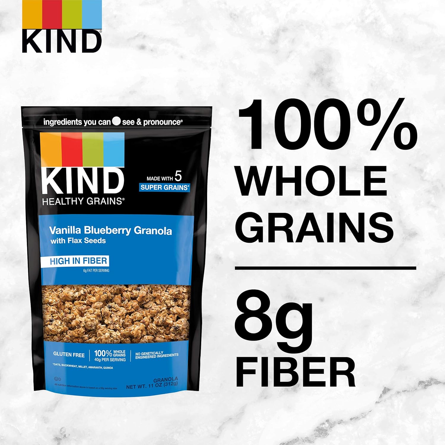 KIND HEALTHY GRAINS Granola, Healthy Snack, Vanilla Blueberry Granola with Flax Seeds, Snack Mix, 3 Count, 33 OZ Total: Granola Breakfast Cereals