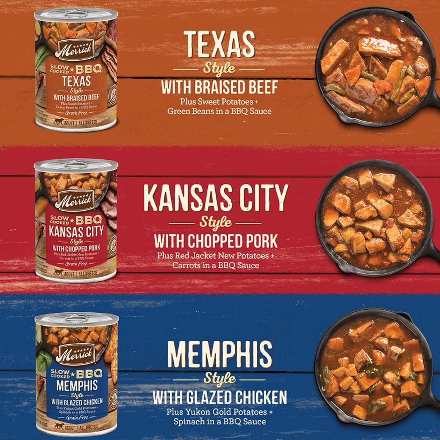 Merrick Slow-Cooked BBQ Premium Real Meat Canned Wet Dog Food Variety Pack, Beef, Chicken And Pork Recipes - (Pack of 1) 9.5 lb. Cans: Pet Supplies: Amazon.com