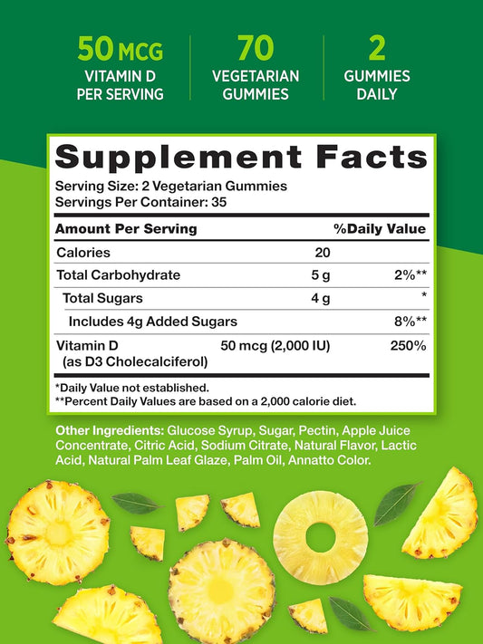 Vitamin D3 Gummies | 2000 Iu | 70 Count | Pineapple Flavor | Vegetarian, Non-Gmo And Gluten Free Supplement | By Nature'S Truth