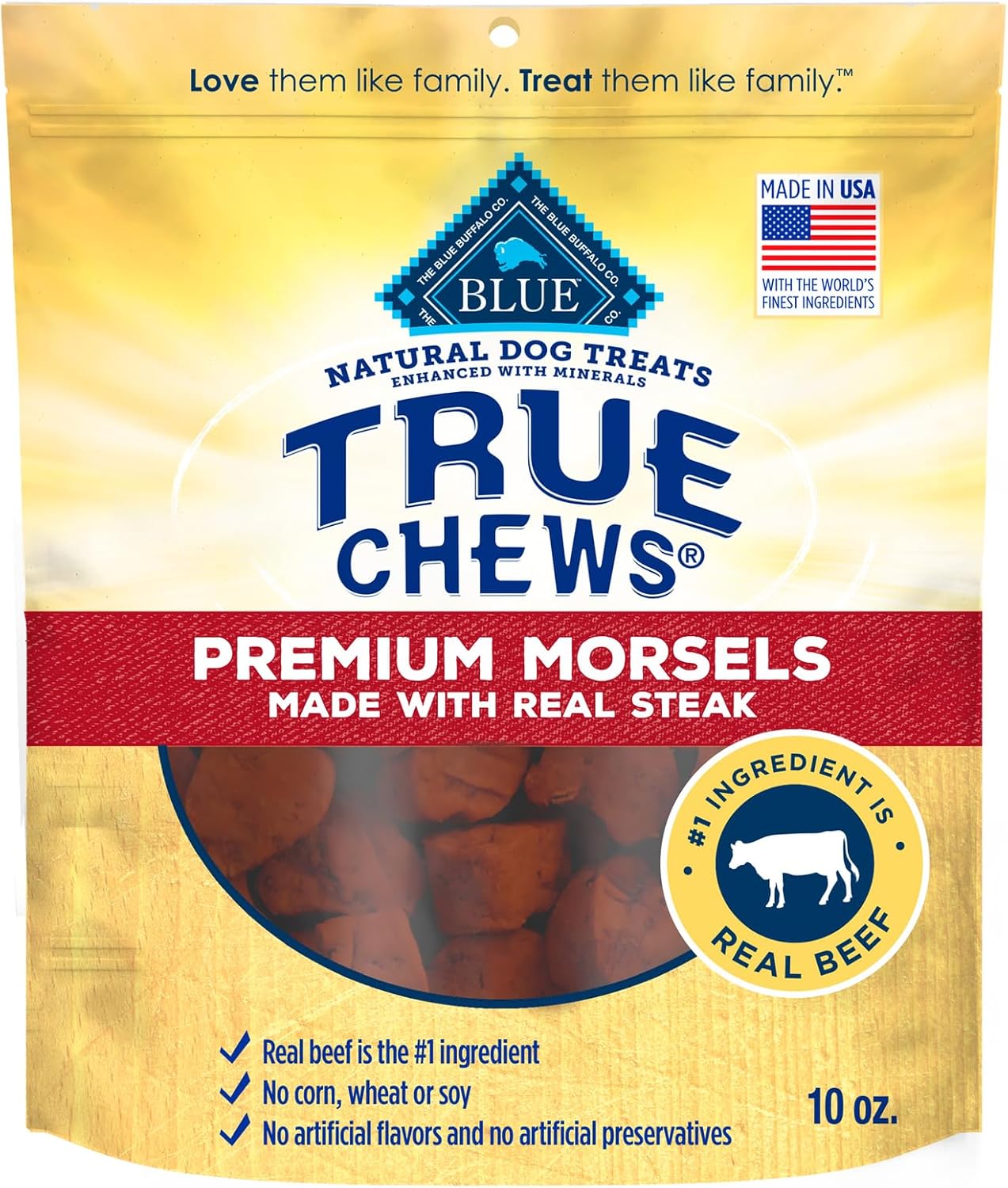Blue Buffalo True Chews Premium Morsels Dog Treats, Made In The Usa With Natural Ingredients, Steak, 10-Oz. Bag