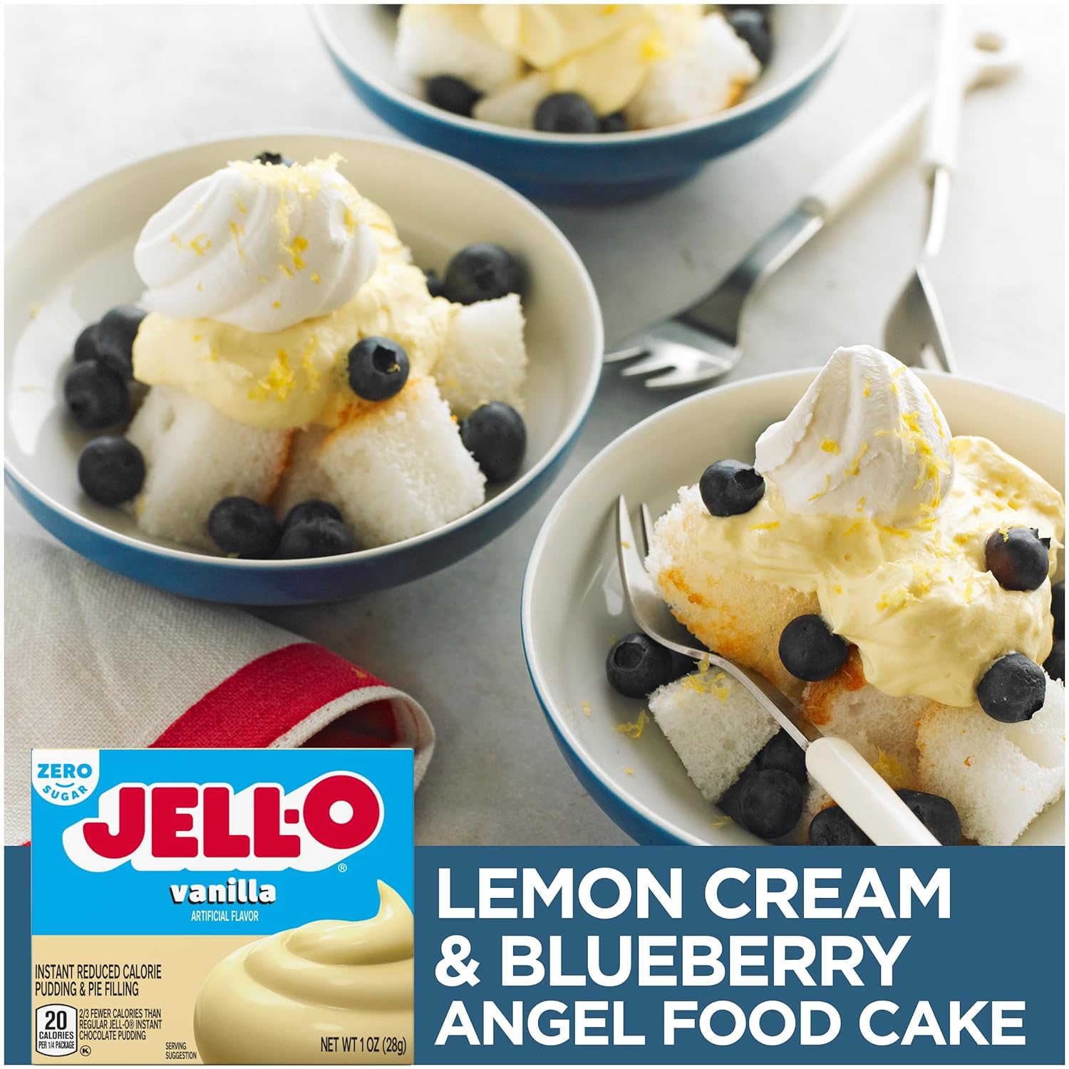 Jell-O Zero Sugar Instant Pudding & Pie Filling Mix, 3 of each: Cheesecake, Pistachio, White Chocolate, Vanilla with By The Cup Mood Spoons : Grocery & Gourmet Food