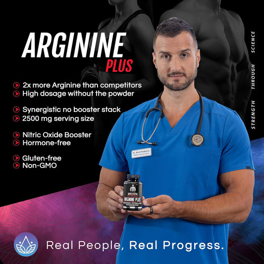 Dr. Emil'S Arginine Plus - L Arginine + L Citrulline - 2500 Mg High Dose No Booster Tablets - Nitric Oxide Supplement For Vascularity And Heart Health (Arginine Aakg And Citrulline Malate 2:1)