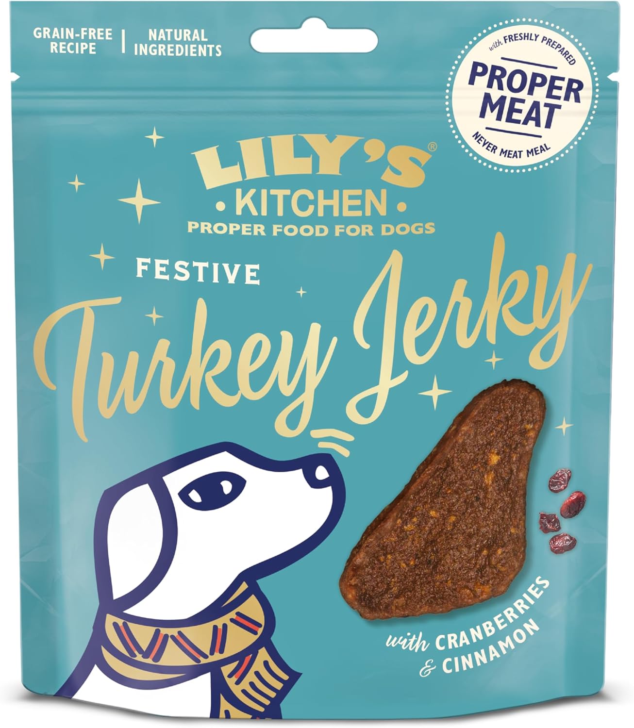 Lily’s Kitchen with Natural Ingredients Adult Dog Treats Packet Festive Turkey Jerky Grain-Free Recipe 8x70g?DCMT21
