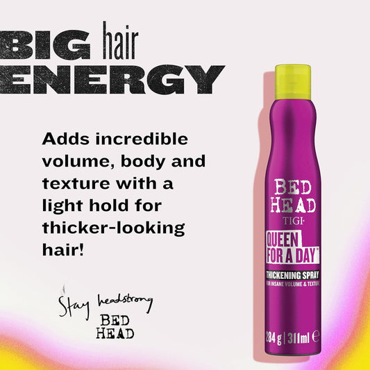 Bed Head By Tigi | Queen For A Day Thickening Hair Volume Spray | Professional Volumising Hair Products | Ideal For Fine, Flat And Thin Hair | 311Ml, Packaging May Vary