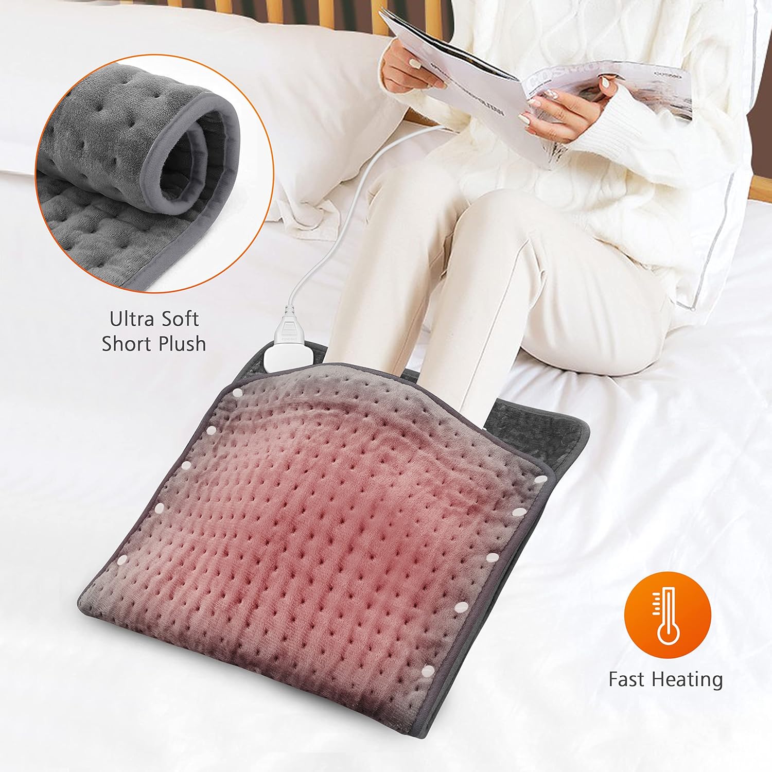 Snailax Heating Pad & Foot Warmer, Fsa Hsa Eligible With 6 Temperature Settings & Auto Shut Off, 17”X33”, Washable Fast Heated Pads For Back Pain Relief,Abdomen,Feet,Back,Cramp(Grey) : Health & Household