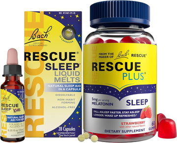 Rescue Nighttime Sleep Aid Bundle, 3Pk - Bach Sleep Kids Dropper, 10Ml Sleep Liquid Melts, 28Ct Plus Sleep Gummies With 5Mg Melatonin/Dose, 60Ct
