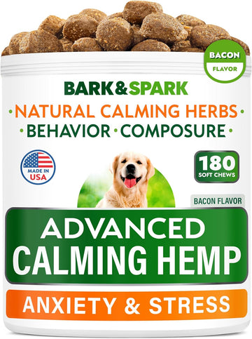 BARK&SPARK Advanced Calming Hemp Treats for Dogs - Hemp Oil + Melatonin - Anxiety Relief - Separation Aid - Stress Relief During Fireworks, Storms, Thunder - Aggressive Behavior, Barking - 180 Chews