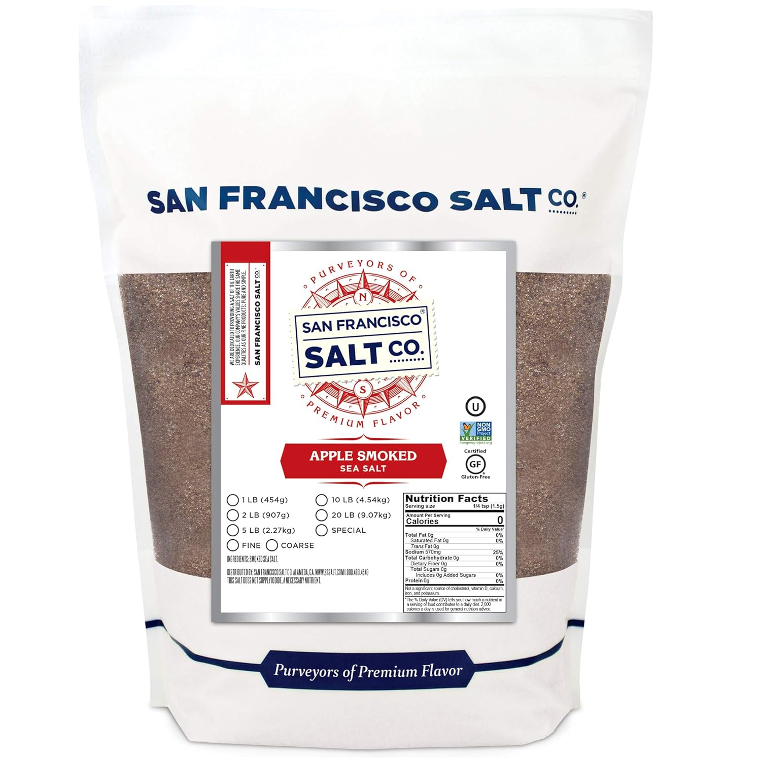 Applewood Smoked Sea Salt - 2 Lb. Bag Fine Grain By San Francisco Salt Company