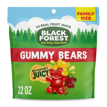 Black Forest Gummy, Bears, Fruit Flavor, Deliciously Juicy, Made With Real Fruit Juice, School Snacks, 22 Oz